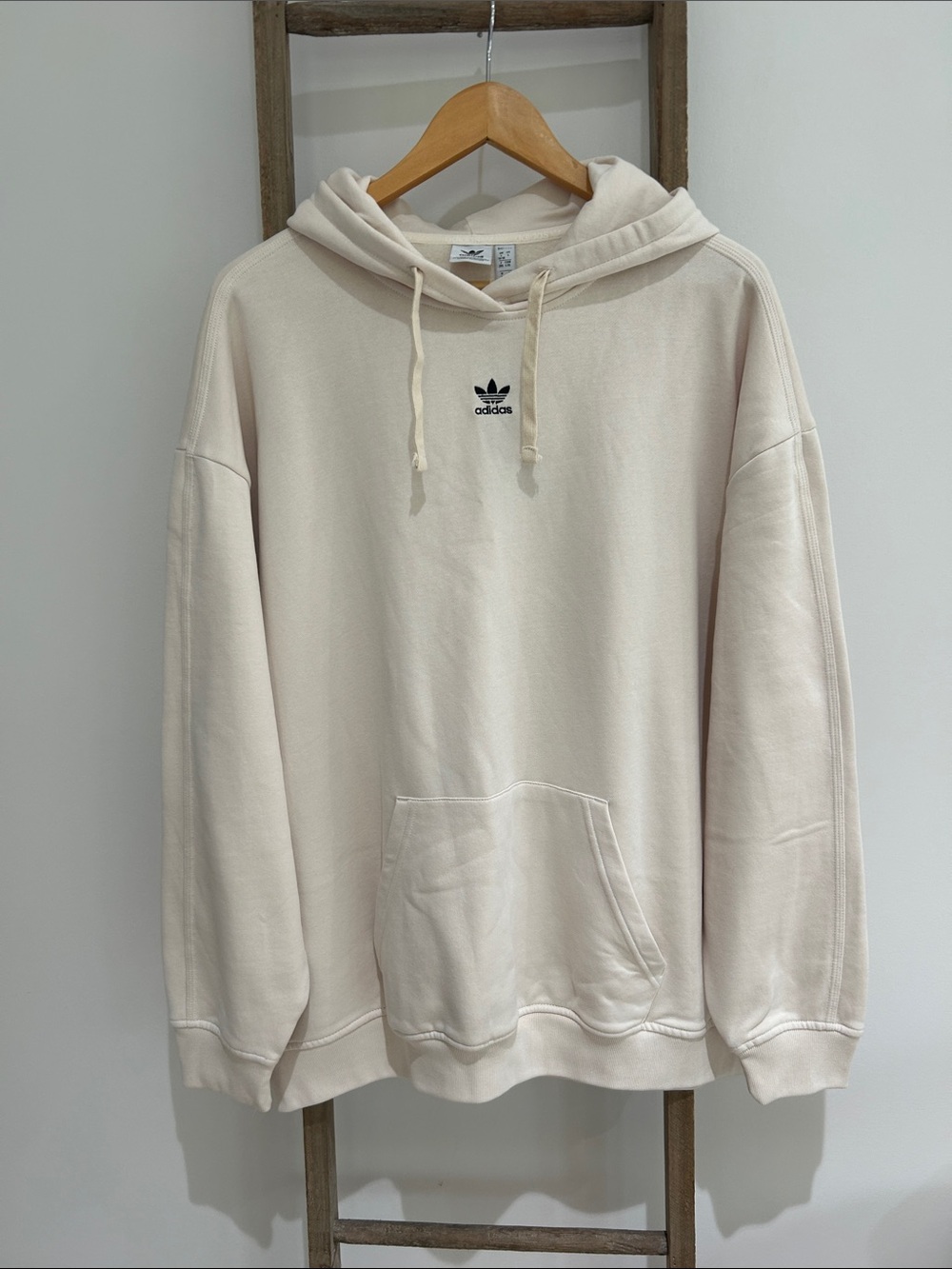 adidas Oversized Cream Trefoil Pullover Hoodie Size L NWT